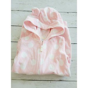 •Carter's 3 Month Pink and White Polka Dot Hooded Fleece Jumpsuit